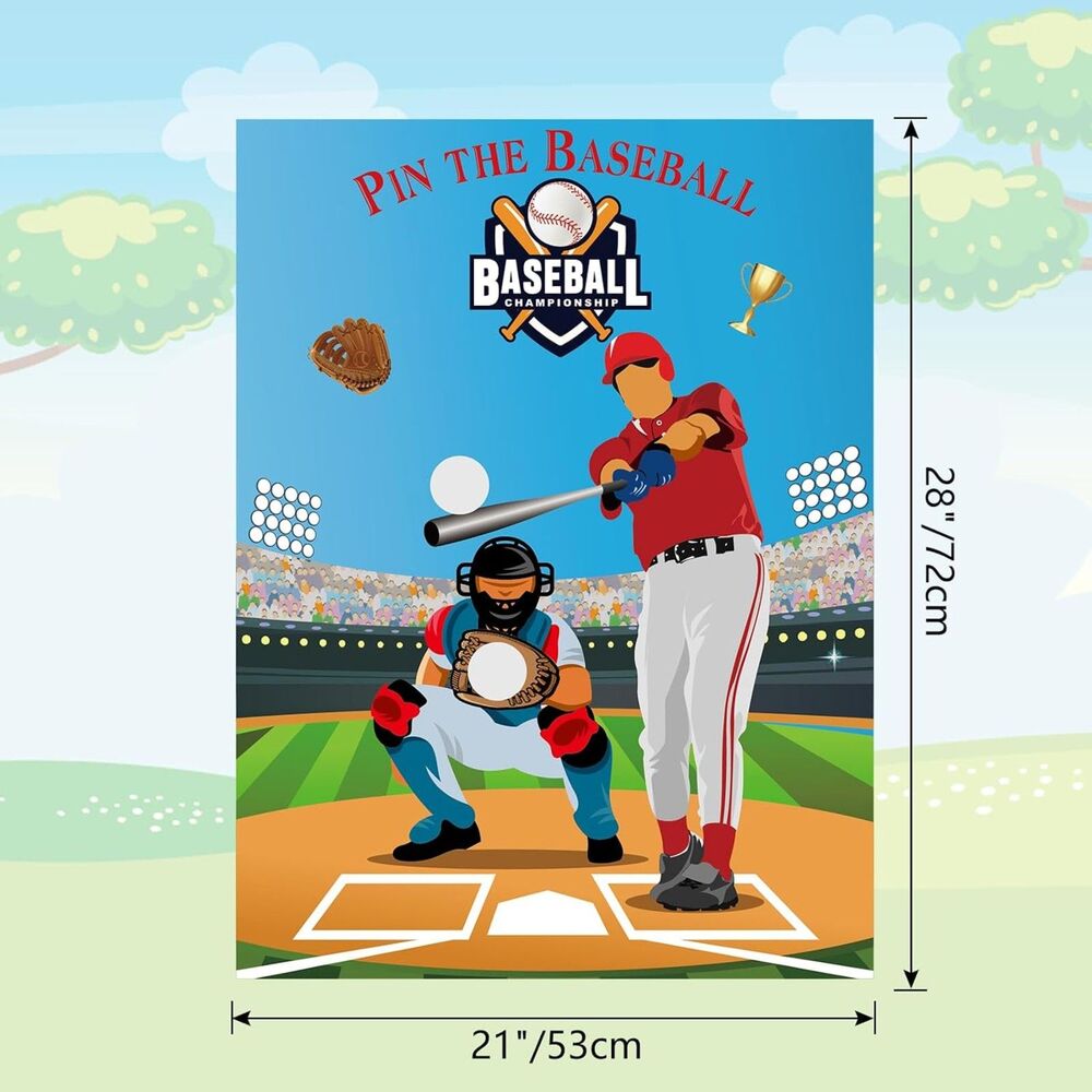 PLULON Pin The Baseball Party Game for Kids - Large Poster & Stickers